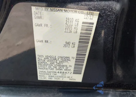2013 Nissan Altima 2.5/S/Sv/Sl from USA, damaged, VIN 1N4AL3AP2DN488472